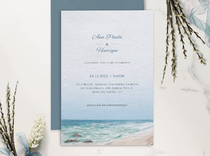 Crie seu convite de casamento - Mar em Aquarela| Joliz