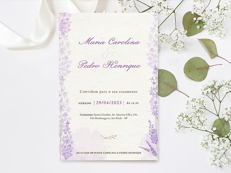 Crie seu convite de casamento - Jardim de Lavanda Romance| Joliz