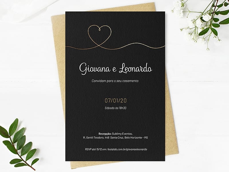 Crie seu convite de casamento - Simples Coração Minimalista| Joliz